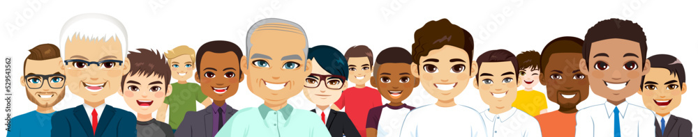 Portrait of multicultural multiethnic crowd of different men isolated vector illustration Portrait of multicultural multiethnic crowd of different men isolated vector illustration