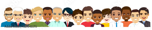 Portrait of multicultural multiethnic group of different men vector illustration