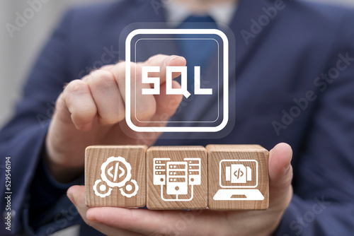 SQL programing language concept. Learn SQL programming language, computer courses, training. photo