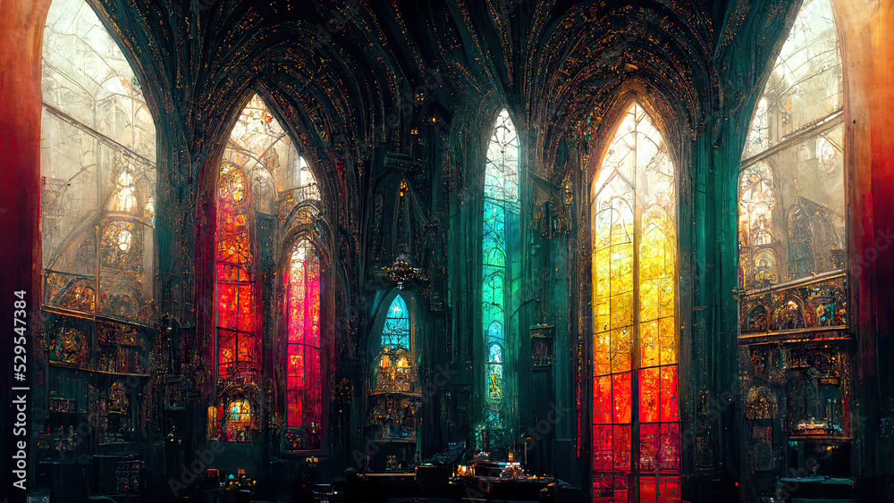 3D illustration of the interior of a church - image generated by ai.