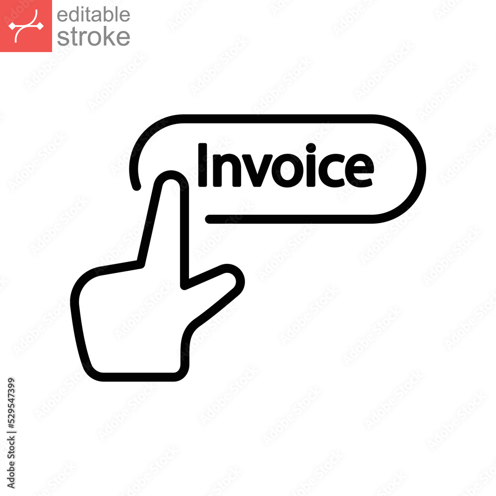 Pay invoice hand click line icon. Pay Per Click, need payment invoice button. Paying bill online financial check touch gesture Editable stroke. Vector illustration. Design on white background. EPS 10 Pay invoice hand click line icon. Pay Per Click, need payment invoice button. Paying bill online financial check touch gesture Editable stroke. Vector illustration. Design on white background. EPS 10