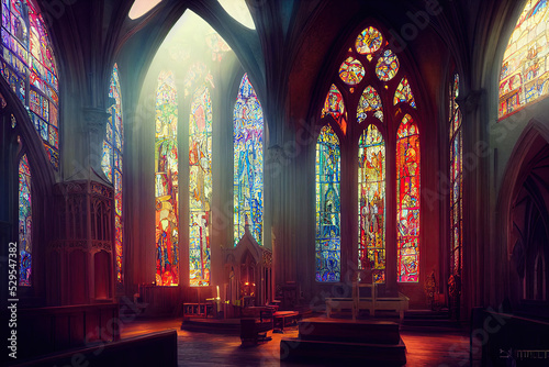 3D illustration of the interior of a church - image generated by ai.