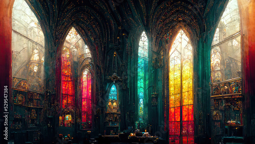 3D illustration of the interior of a church - image generated by ai.