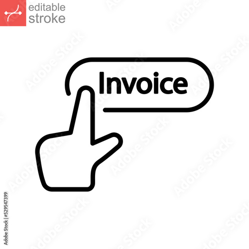 Pay invoice hand click line icon. Pay Per Click, need payment invoice button. Paying bill online financial check touch gesture Editable stroke. Vector illustration. Design on white background. EPS 10