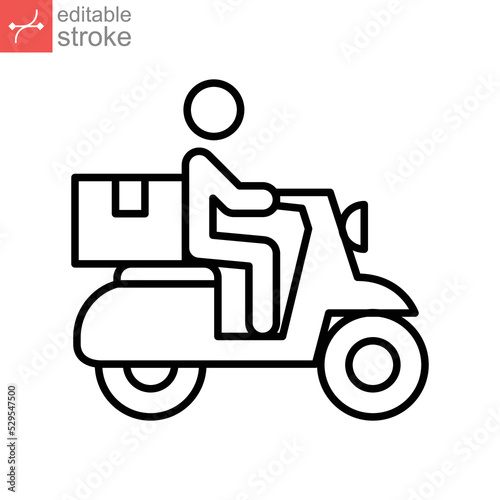 Delivery bike line icon. Shipping male riding motorcycle. Express ground postal Service by scooter, Track trace processing status. Editable stroke Vector illustration Design on white background EPS 10 © Suncheli