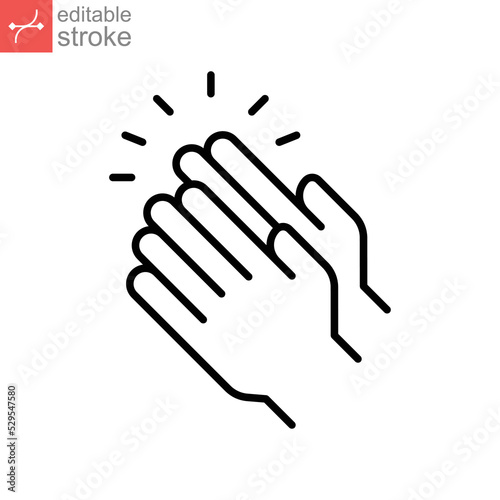 Applause glyph icon. Clapping Hands Cheers. Celebration hand gesture. Audience slam. Applauding or ovation applause gesture. Editable stroke. Vector illustration. Design on white background. EPS 10