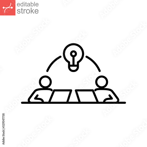 Startup hub connection outline icon. business people team working on web development optimization concept of sharing idea meetup Editable stroke vector illustration Design on white background EPS 10