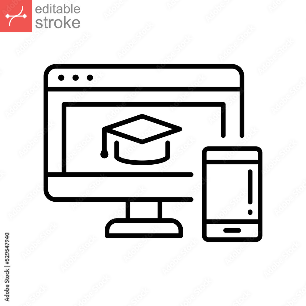 Online education platform line icon. Virtual learning concept 