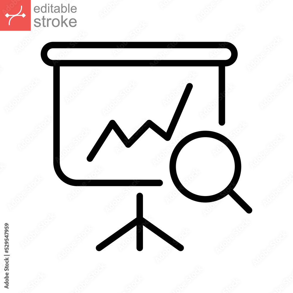 Sales index outline icon. Magnifying glass, revenue sale chart statistics analysis process of business productivity improvement Editable stroke vector illustration design on white background EPS 10 Sales index outline icon. Magnifying glass, revenue sale chart statistics analysis process of business productivity improvement Editable stroke vector illustration design on white background EPS 10