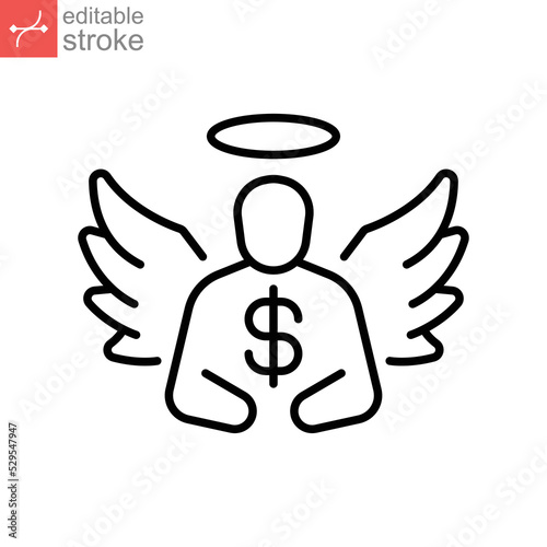 Angel investor communication outline icon. Business angel, financial Founder Businessman Startup accelerator. venture investment fund editable stroke vector illustration design, white background EPS10