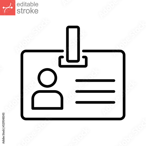 Business blank id with holder line icon. Identity cards with clasp badge logo. access card Lanyard with badge. cardholder people. Editable stroke vector illustration design on white background. EPS 10