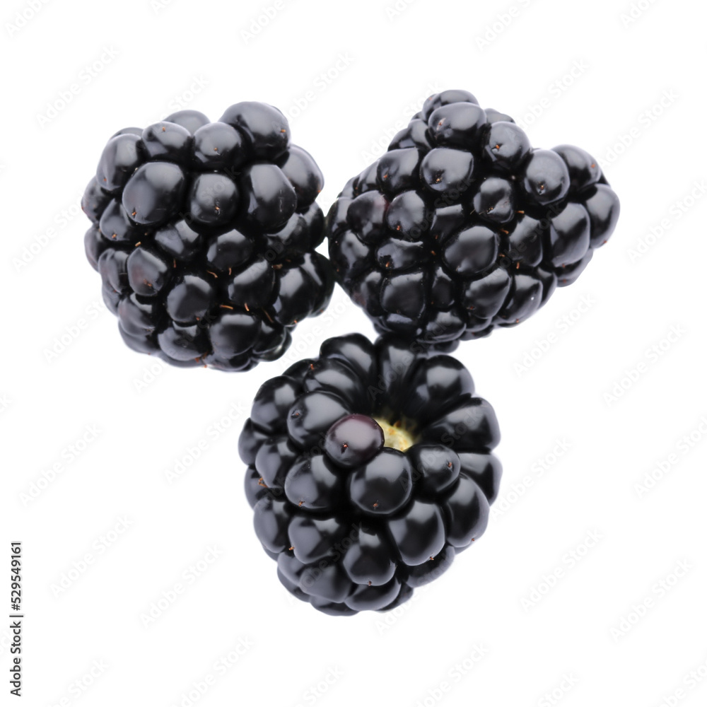Tasty ripe blackberries on white background, top view Tasty ripe blackberries on white background, top view
