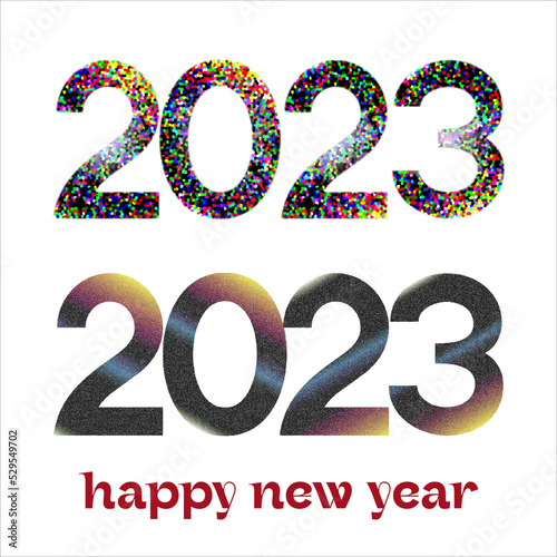 2023  Happy New Year congrats. Stained glass art. Abstract isolated graphic design template. Creative colorful decoration. 2023 digital creative synthesis 