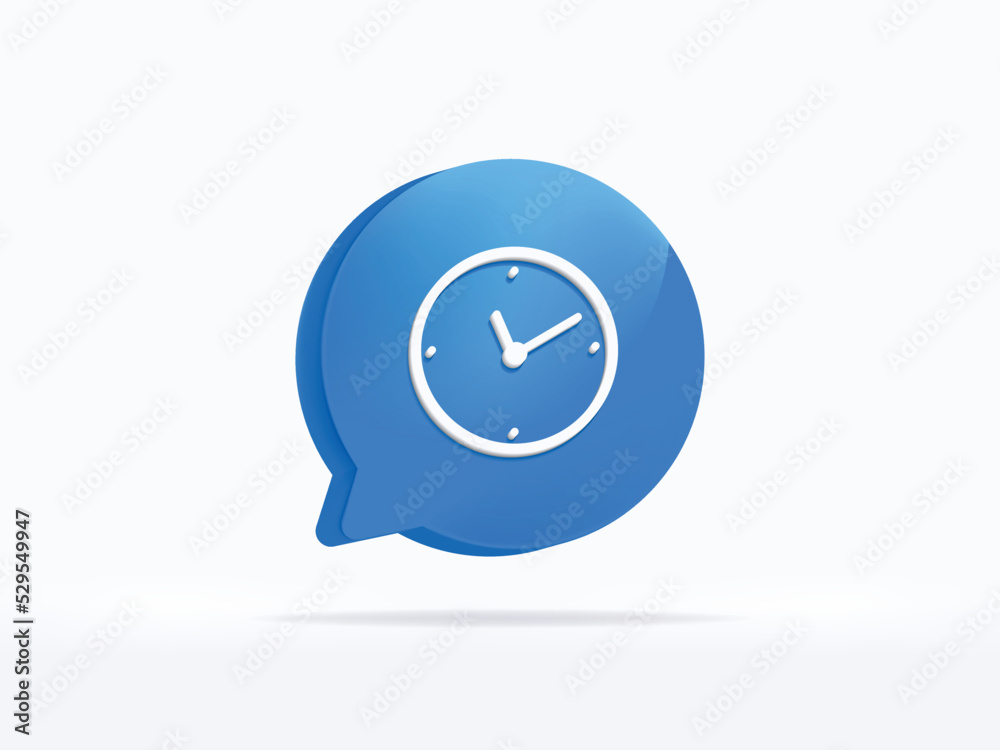 Blue notification times or clock icon attention sms sign and internet message illustration isolated on white background with web communication symbol element. 3D rendering. Blue notification times or clock icon attention sms sign and internet message illustration isolated on white background with web communication symbol element. 3D rendering.