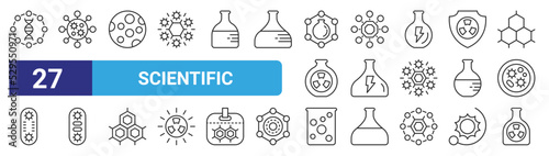 set of 27 outline web scientific icons such as dna, microbiology, moon, germs, chemistry, parasite, ferment, nuclear vector thin icons for web design, mobile app.