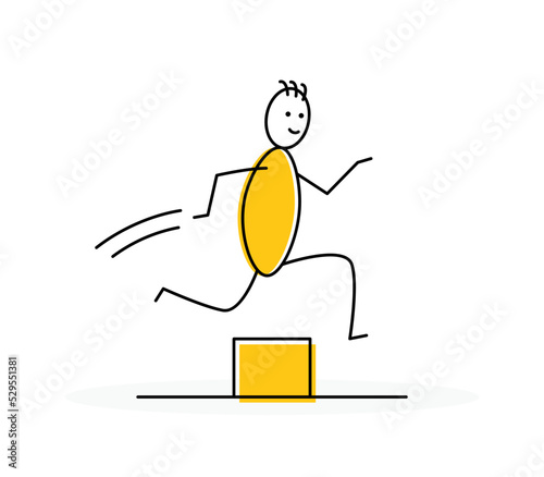 Stickman jumping over object. Vector illustration