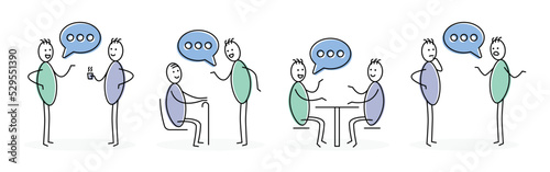 Set of people talking and chatting with friends vector, stickman or stick figure symbol in graphic design. Communication concept.