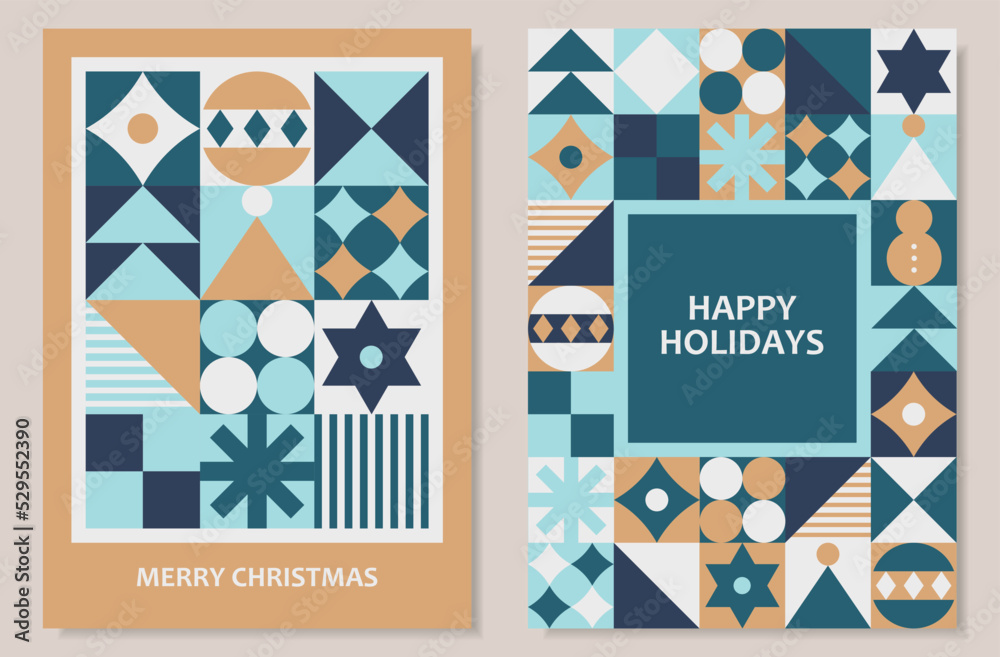Set of geometric tile Christmas background designs. Applicable to greeting card, poster, flyer, web banner, etc.