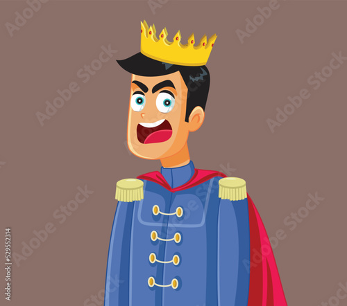 Angry Entitled Rich Prince Feeling Frustrated Vector Cartoon. Evil mean ruler using an aggressive language shouting order