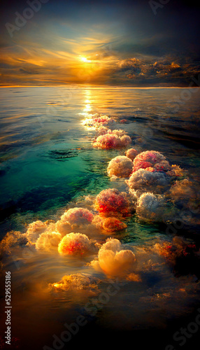 sunset with clouds over the sea digital artwork painting