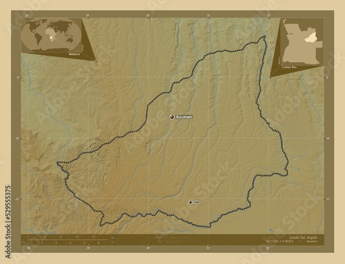 Lunda Sul, Angola. Physical. Labelled points of cities photo