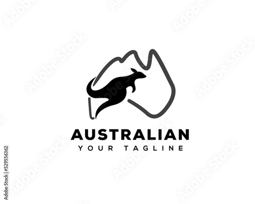 kangaroo jump map australia background line art logo symbol design template illustration inspiration