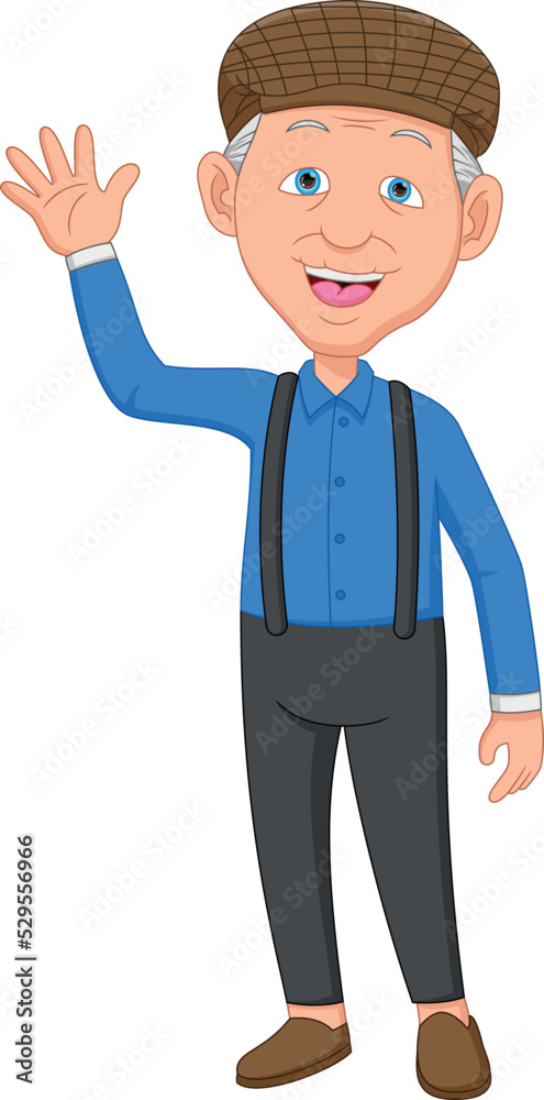 happy grandfather waving cartoon on white background happy grandfather waving cartoon on white background