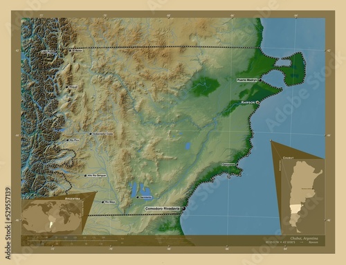 Chubut, Argentina. Physical. Labelled points of cities photo