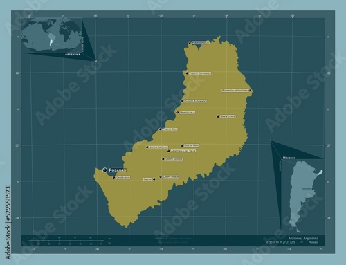 Misiones, Argentina. Solid. Labelled points of cities
