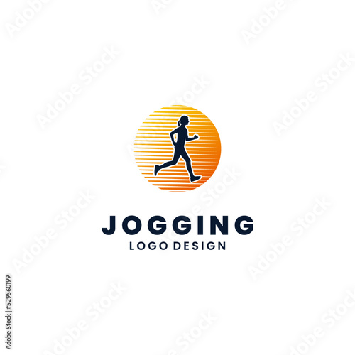 female silhouette jogging logo design on isolated background