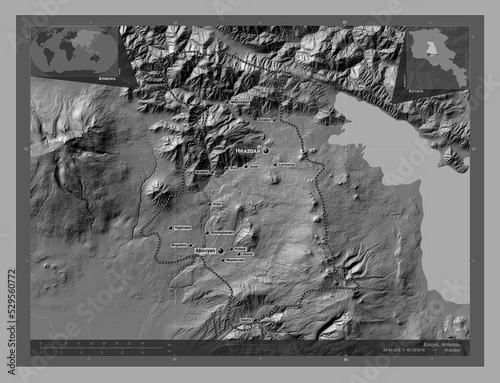 Kotayk, Armenia. Bilevel. Labelled points of cities photo