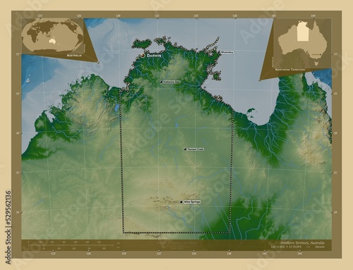 Northern Territory, Australia. Physical. Labelled points of cities photo