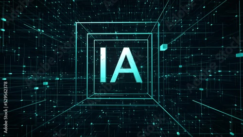 render 3d LOGO INTELIGENCIA ARTIFICIAL IA, EN ESPACIO DE MALLA TECNOLOGICA VIRTUALES  photo