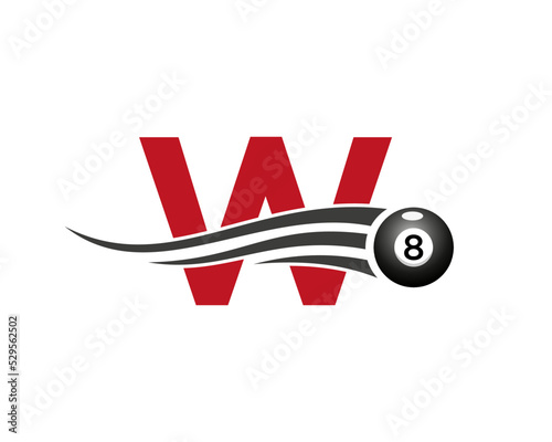 Letter W Billiards or Pool Game Logo Design For Billiard Room or 8 Ball Pool Club Symbol Vector Template