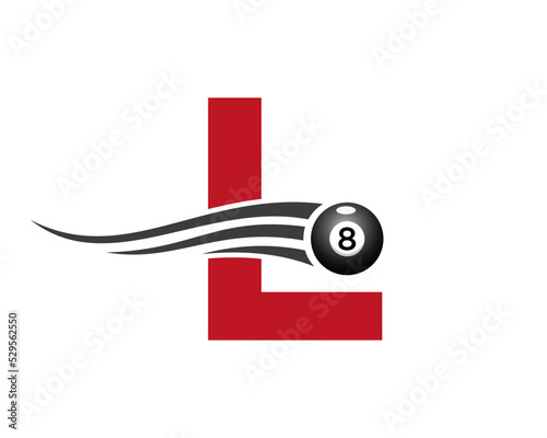 Letter L Billiards or Pool Game Logo Design For Billiard Room or 8 Ball Pool Club Symbol Vector Template