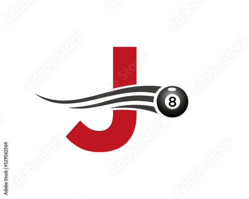 Letter J Billiards or Pool Game Logo Design For Billiard Room or 8 Ball Pool Club Symbol Vector Template