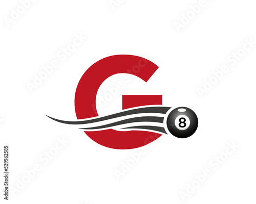 Letter G Billiards or Pool Game Logo Design For Billiard Room or 8 Ball Pool Club Symbol Vector Template