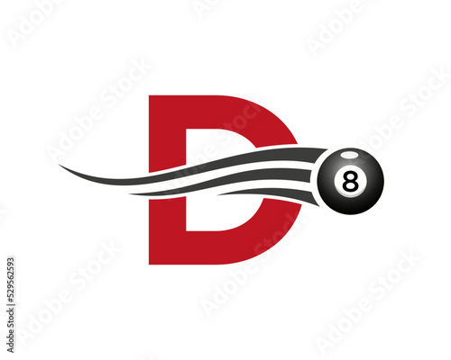 Letter D Billiards or Pool Game Logo Design For Billiard Room or 8 Ball Pool Club Symbol Vector Template