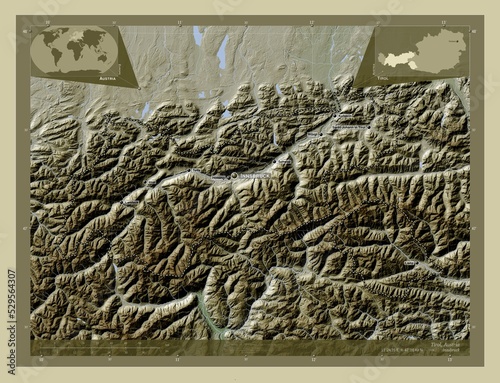 Photography Tirol, Austria. Labelled points of cities