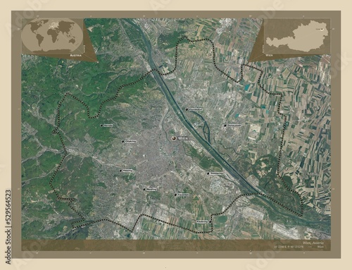Wien, Austria. High-res satellite. Labelled points of cities photo