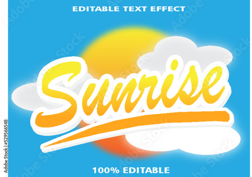 Sunrise Editable Text Effect 3D Emboss Cartoon Style Design