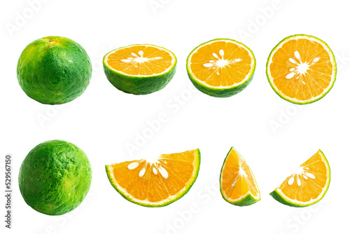 Bild auf Leinwand Sliced Calamansi or Green Orange Fruits isolated on white background with clippi