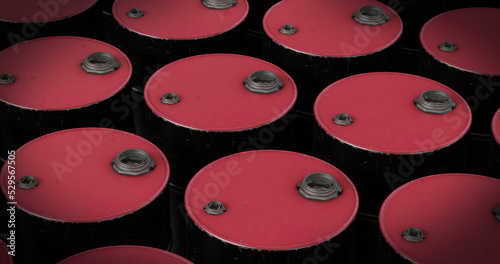 Image of multiple red barrels on black background