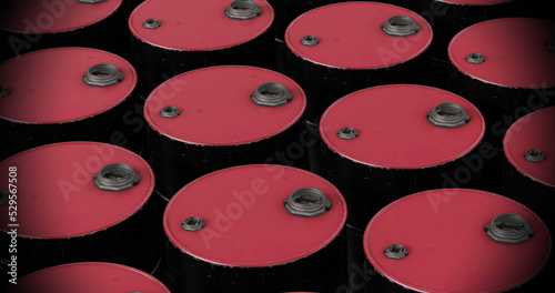 Image of multiple red barrels on black background