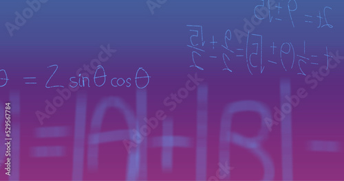 Image of handwritten mathematical formulae over purple background