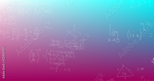 Image of handwritten mathematical formulae over blue to purple background