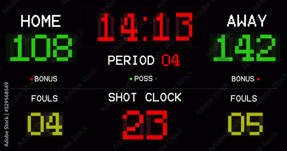 Image of scoreboard with numbers on black background