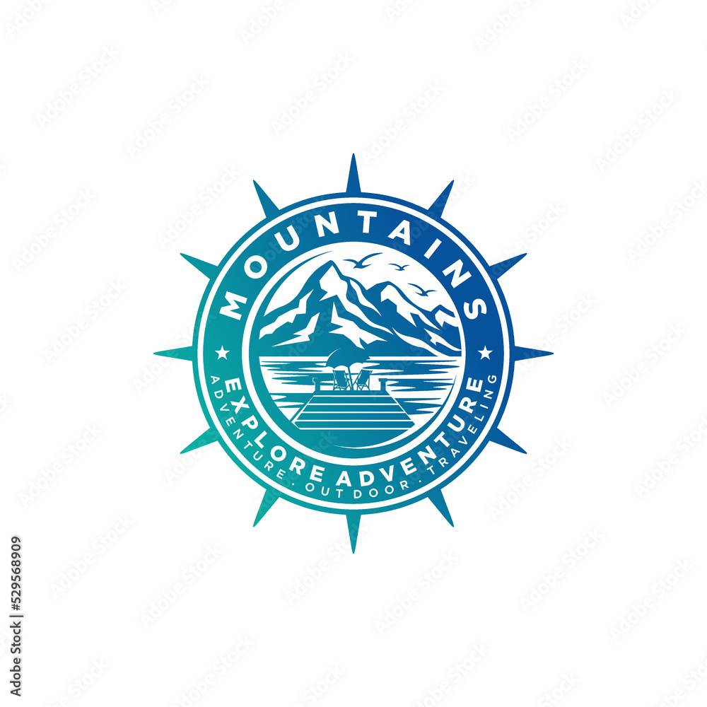 Vintage mountain adventure logo design vector template