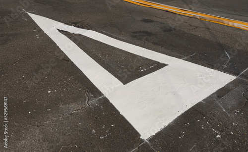 Traffic signage. Asphalt painting. Preference sign at the intersection.