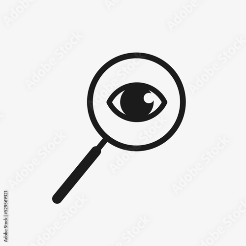 magnifying glass icon with eye isolated on white background